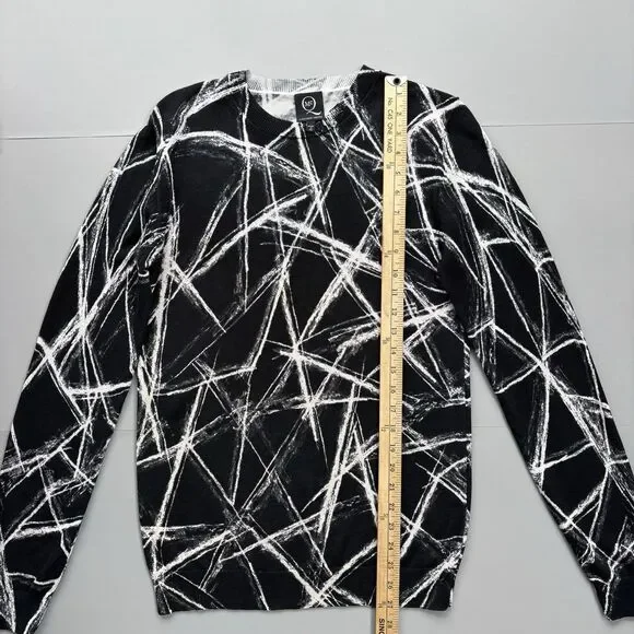 ALEXANDER MCQUEEN MCQ Sweater Men Small Abstract Black White Silk Cotton Preppy - Picture 5 of 11